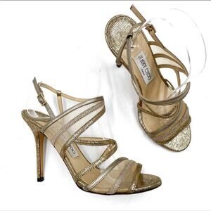 Jimmy Choo Visby Gold Heeled Strappy Sandals Women Size 37